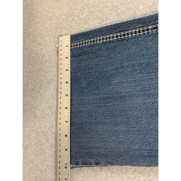 Vigoss Womens Size 8 Fit Bootcut jeans Raw Hem Blue Denim Flap Back Pockets Tan - Picture 4 of 8